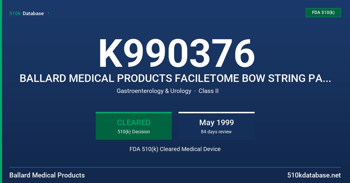 K990376 BALLARD MEDICAL PRODUCTS FACILETOME BOW STRING PAPILLOTOME FDA 510(k) Cleared Medical Device