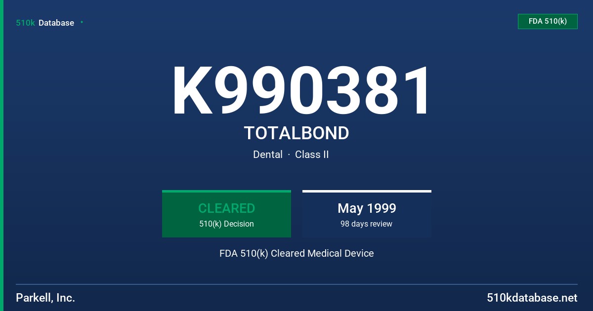 K990381 TOTALBOND FDA 510(k) Cleared Medical Device