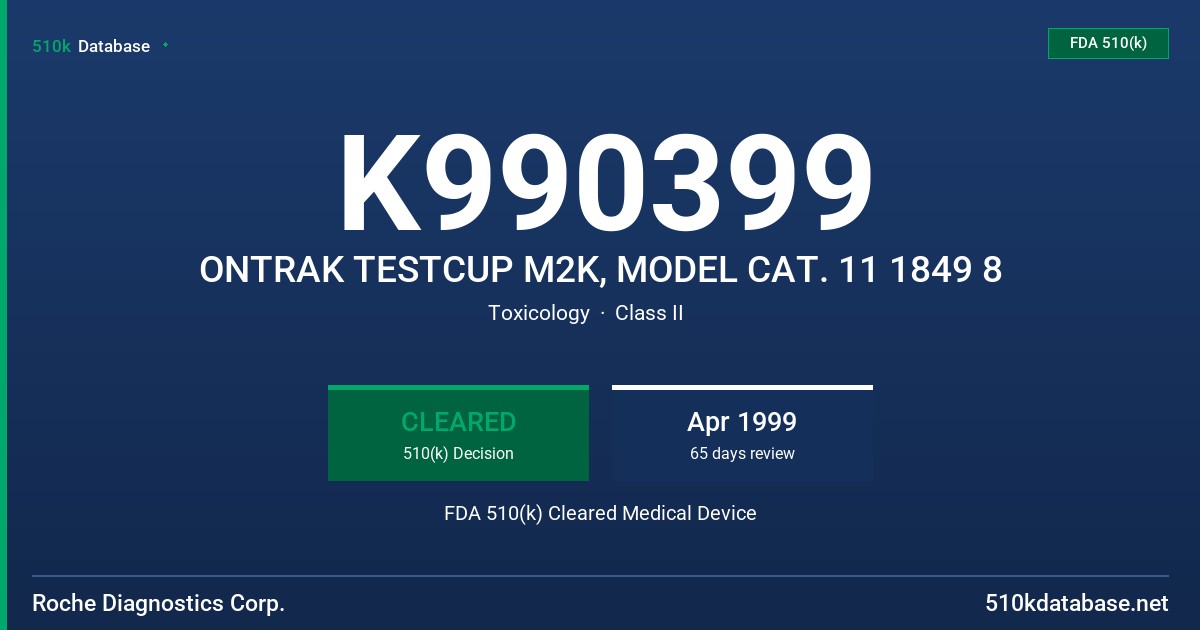 K990399 ONTRAK TESTCUP M2K, MODEL CAT. 11 1849 8 FDA 510(k) Cleared Medical Device