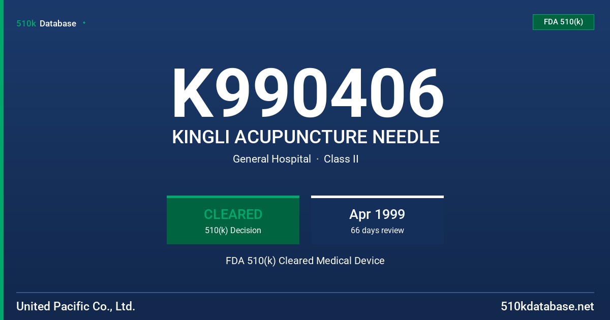 K990406 KINGLI ACUPUNCTURE NEEDLE FDA 510(k) Cleared Medical Device