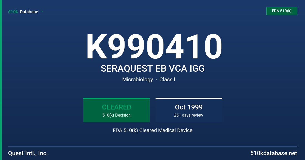 K990410 SERAQUEST EB VCA IGG FDA 510(k) Cleared Medical Device