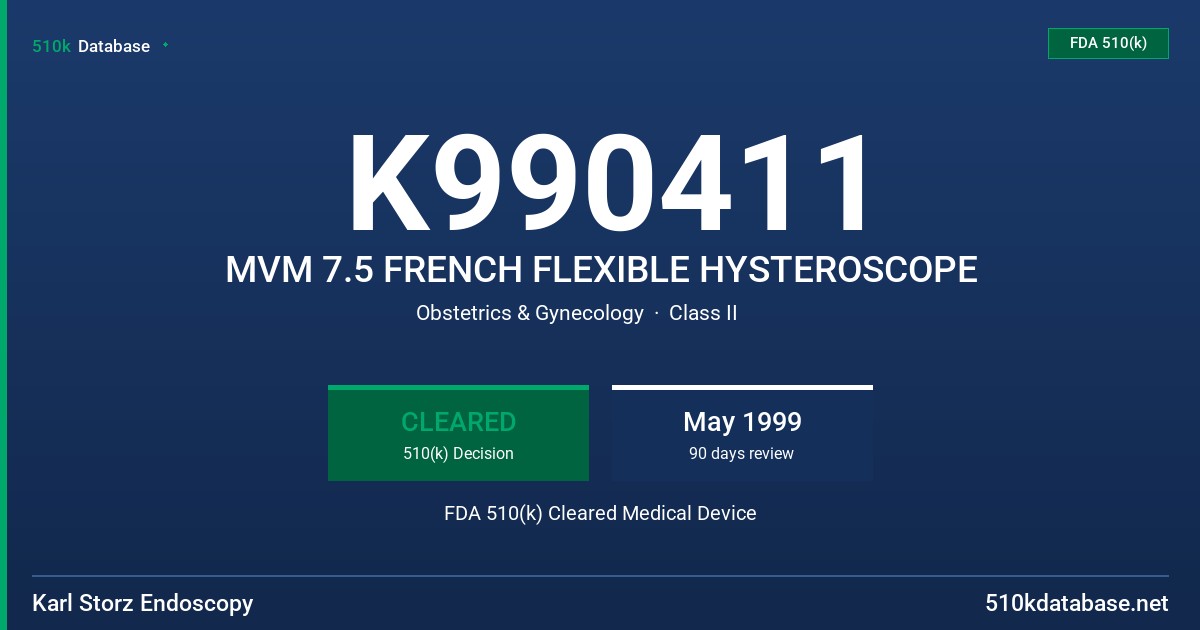 K990411 MVM 7.5 FRENCH FLEXIBLE HYSTEROSCOPE FDA 510(k) Cleared Medical Device