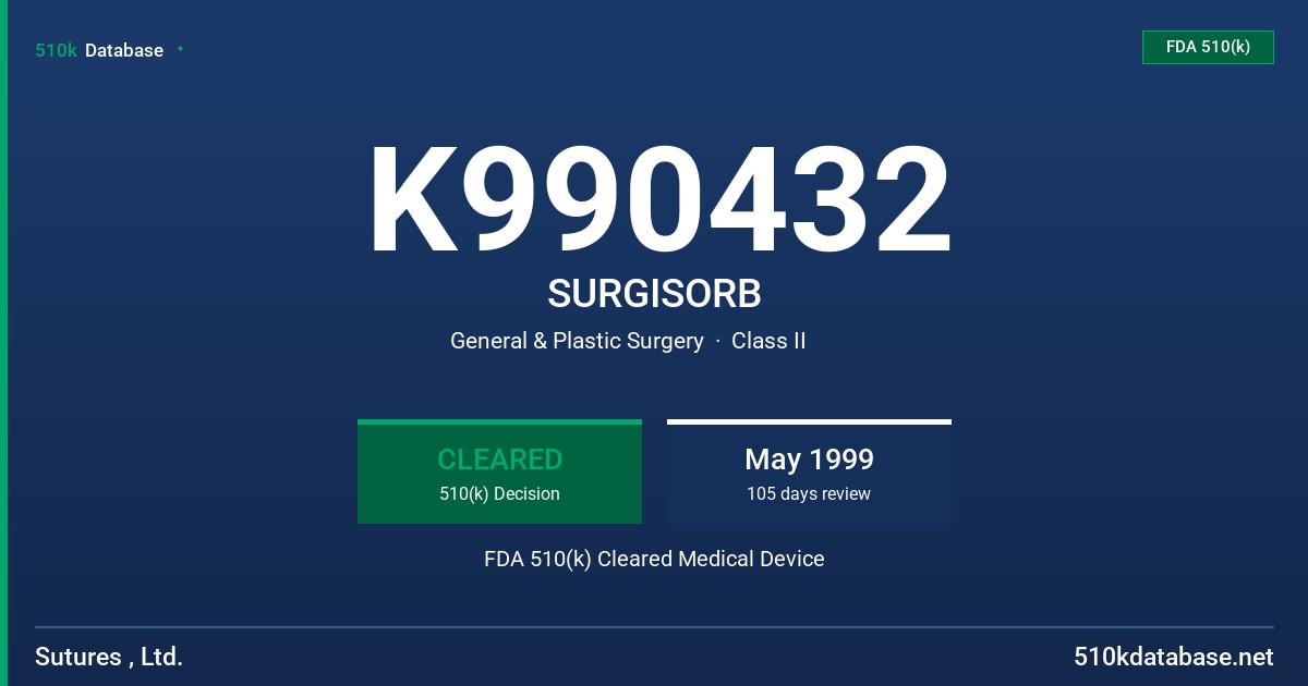 K990432 SURGISORB FDA 510(k) Cleared Medical Device