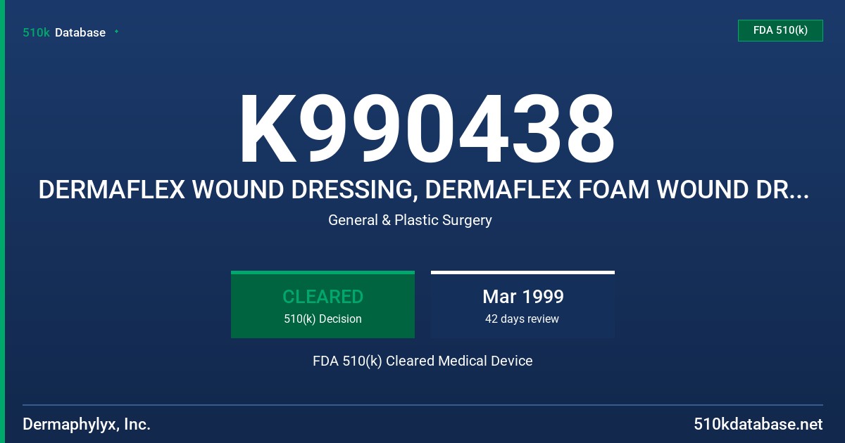 K990438 DERMAFLEX WOUND DRESSING, DERMAFLEX FOAM WOUND DRESSING, HEALIAFLEX WOUND DRESSING, HEALIAFOAM WOUND DRESSING FDA 510(k) Cleared Medical Device