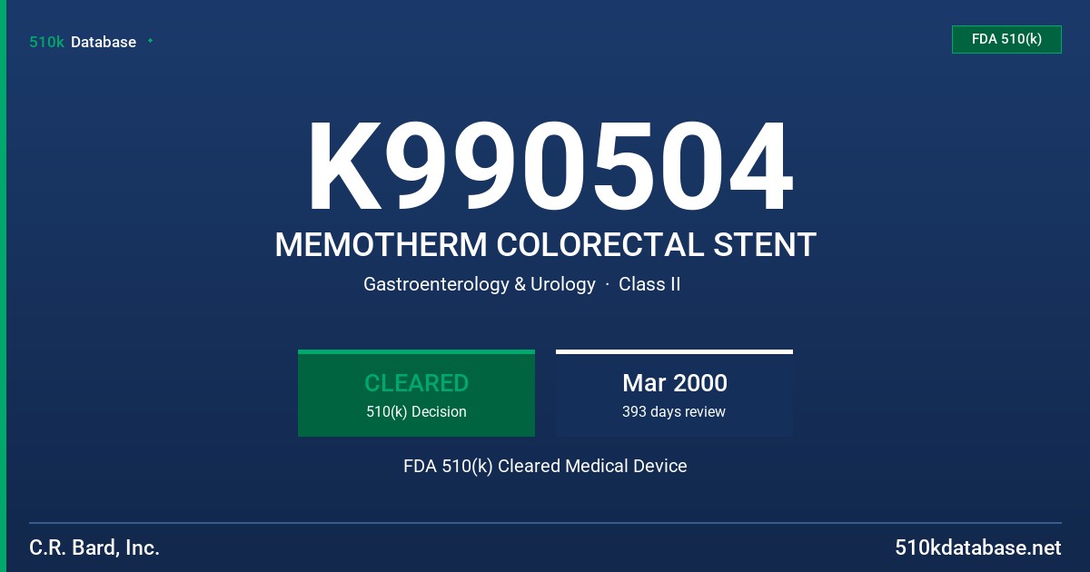 K990504 MEMOTHERM COLORECTAL STENT FDA 510(k) Cleared Medical Device