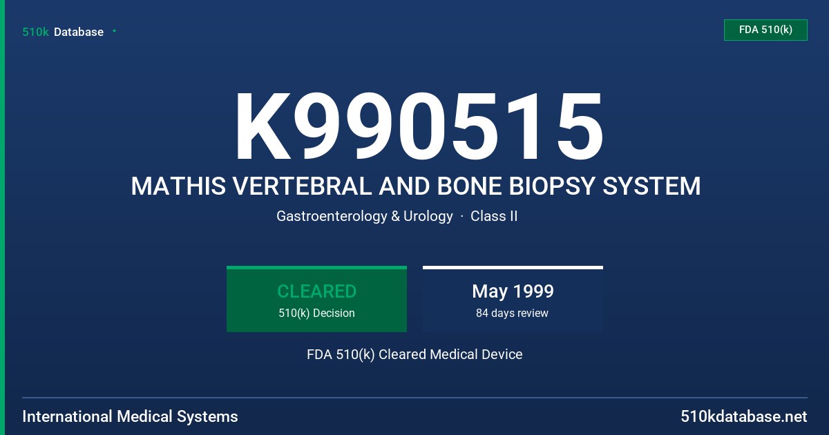 K990515 MATHIS VERTEBRAL AND BONE BIOPSY SYSTEM FDA 510(k) Cleared Medical Device