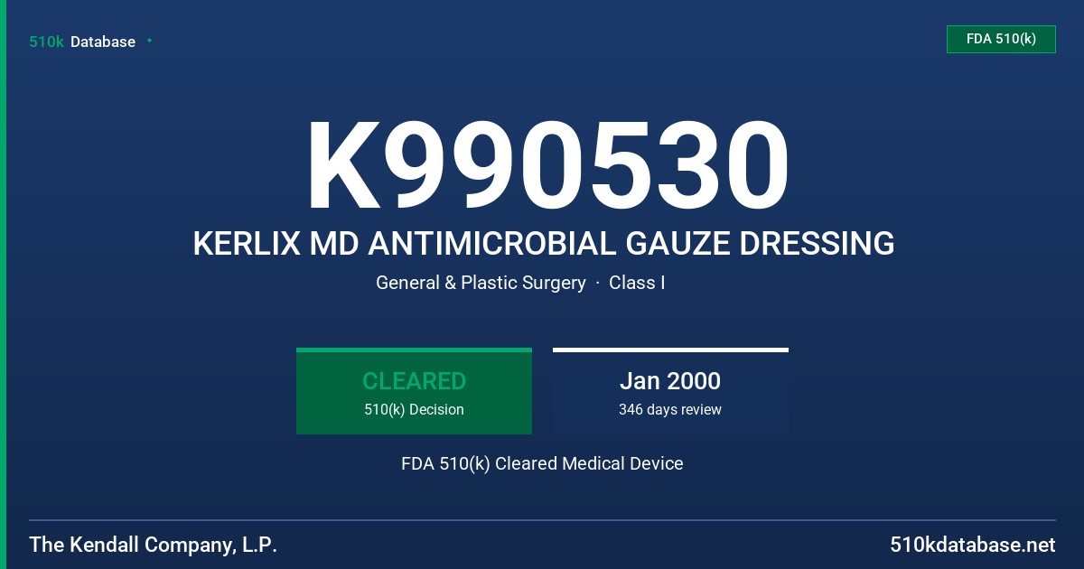 K990530 KERLIX MD ANTIMICROBIAL GAUZE DRESSING FDA 510(k) Cleared Medical Device