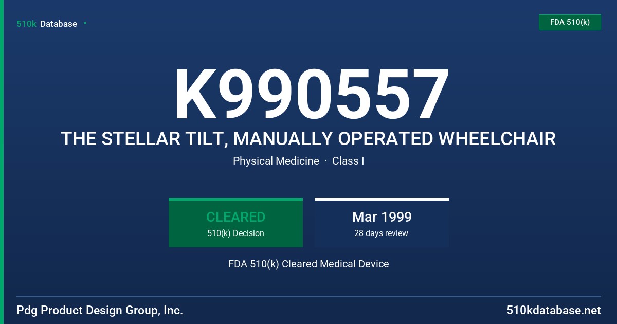 K990557 THE STELLAR TILT, MANUALLY OPERATED WHEELCHAIR FDA 510(k) Cleared Medical Device
