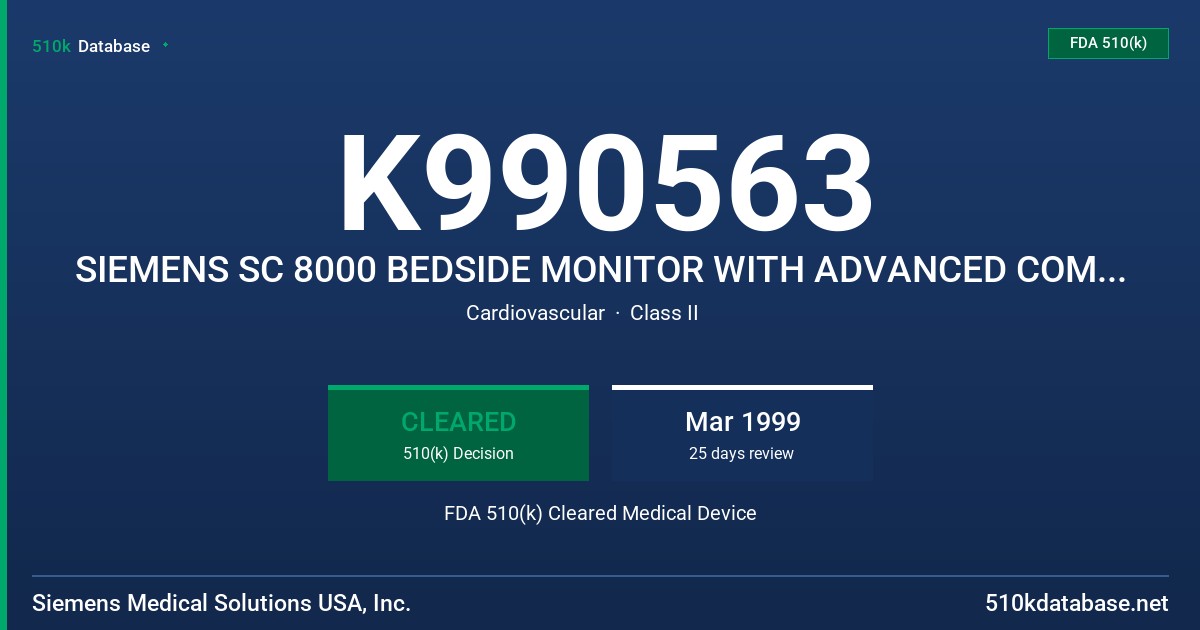 K990563 SIEMENS SC 8000 BEDSIDE MONITOR WITH ADVANCED COMMUNICATION OPTION FDA 510(k) Cleared Medical Device