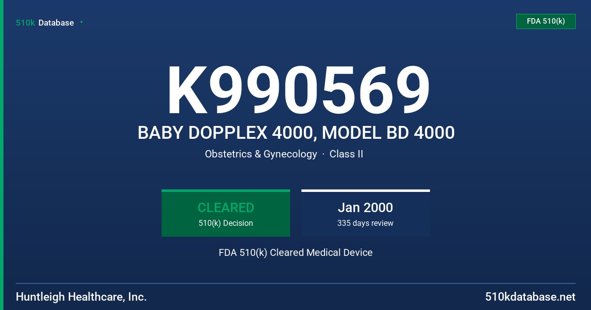 K990569 BABY DOPPLEX 4000, MODEL BD 4000 FDA 510(k) Cleared Medical Device