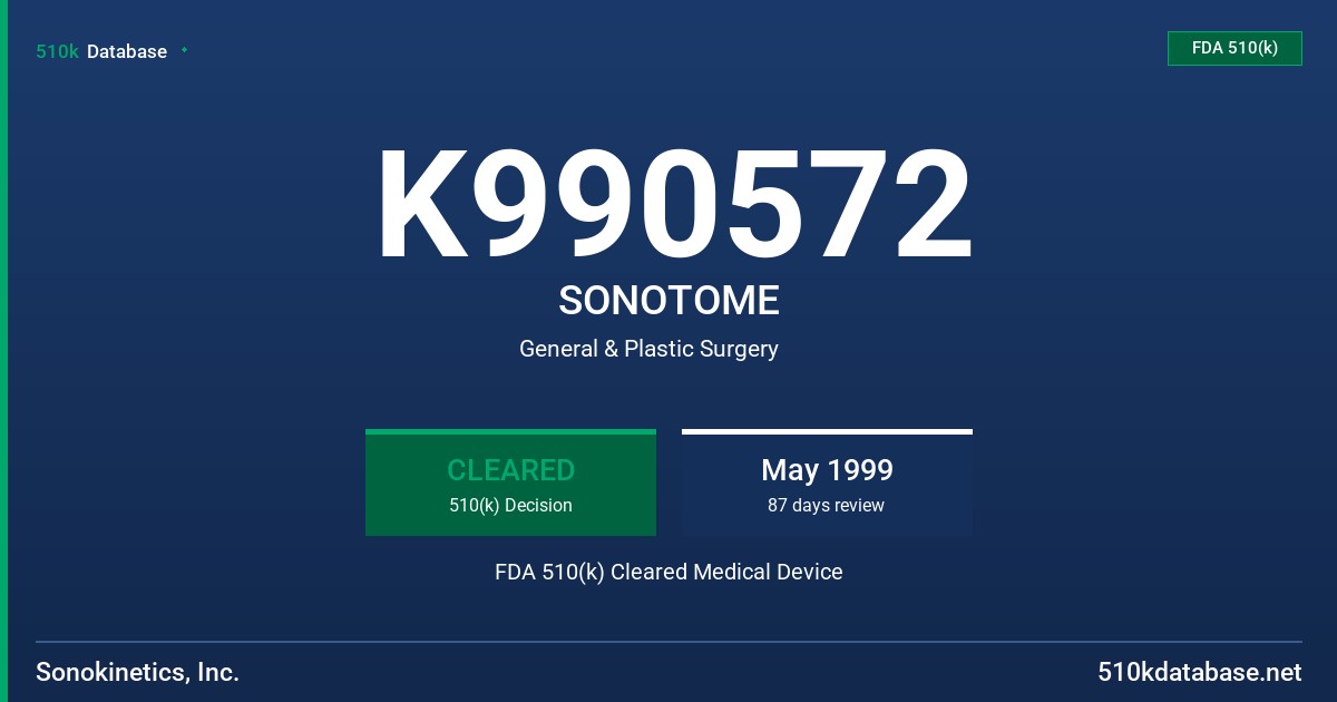 K990572 SONOTOME FDA 510(k) Cleared Medical Device