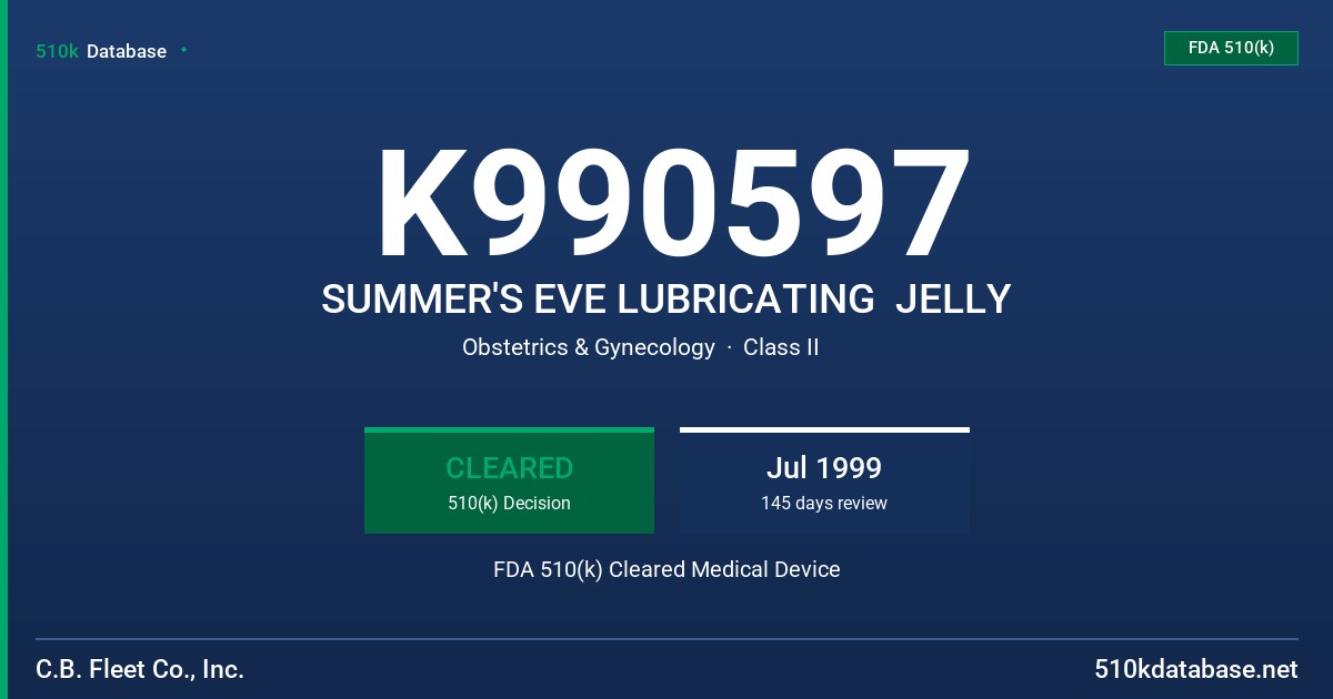 K990597 SUMMER'S EVE LUBRICATING  JELLY FDA 510(k) Cleared Medical Device
