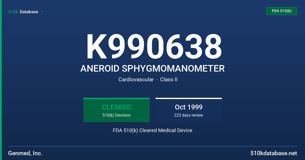 K990638 ANEROID SPHYGMOMANOMETER FDA 510(k) Cleared Medical Device