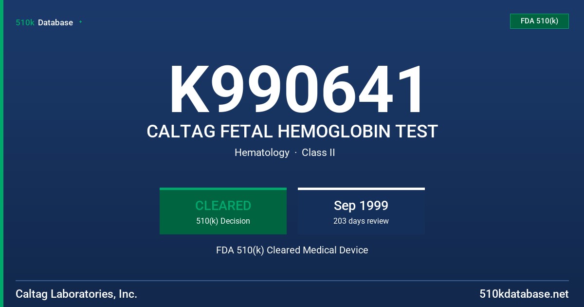 K990641 CALTAG FETAL HEMOGLOBIN TEST FDA 510(k) Cleared Medical Device