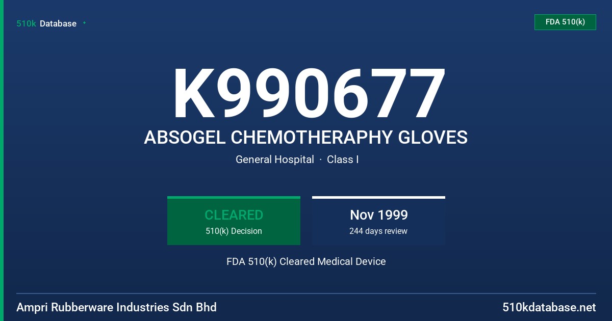 K990677 ABSOGEL CHEMOTHERAPHY GLOVES FDA 510(k) Cleared Medical Device