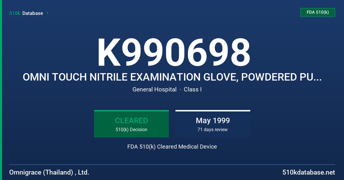 K990698 OMNI TOUCH NITRILE EXAMINATION GLOVE, POWDERED PURPLE FDA 510(k) Cleared Medical Device