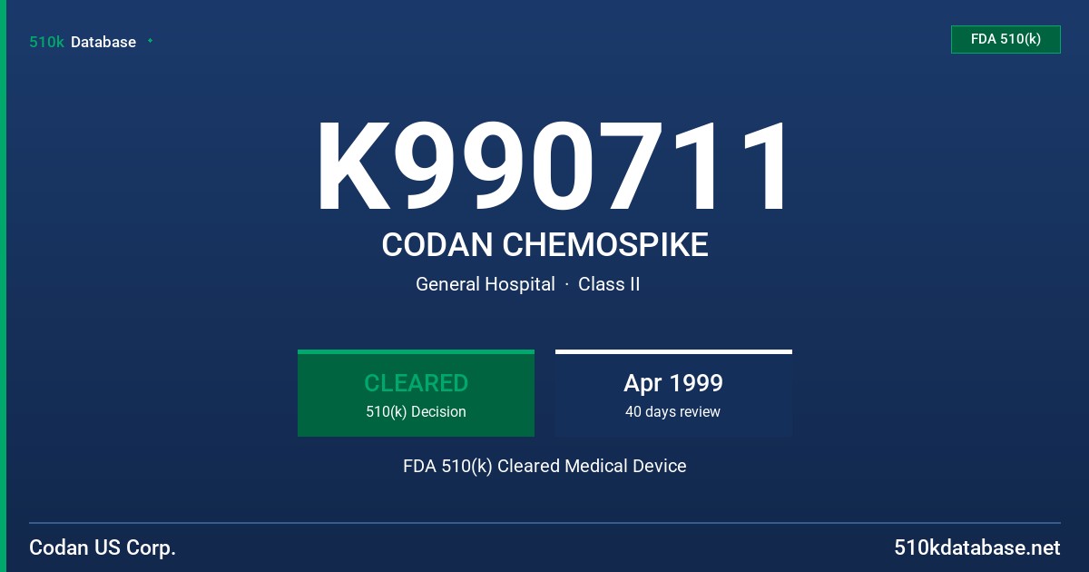 K990711 CODAN CHEMOSPIKE FDA 510(k) Cleared Medical Device