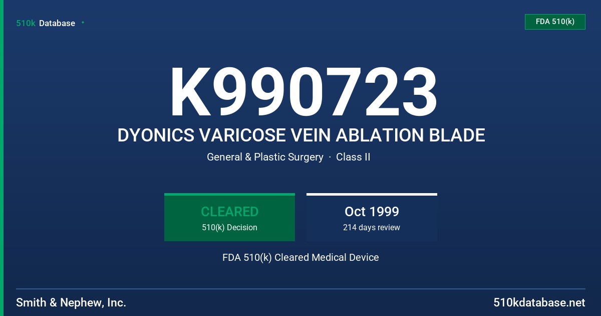 K990723 DYONICS VARICOSE VEIN ABLATION BLADE FDA 510(k) Cleared Medical Device