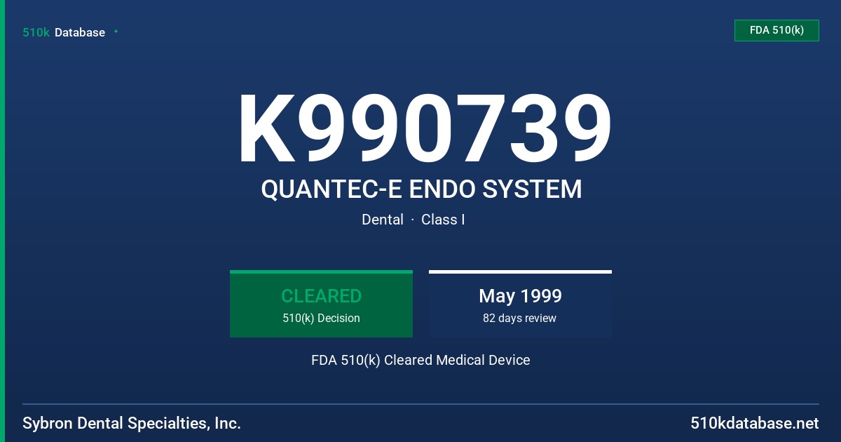 K990739 QUANTEC-E ENDO SYSTEM FDA 510(k) Cleared Medical Device