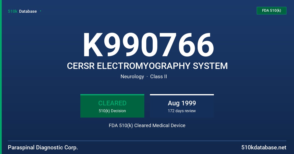 K990766 CERSR ELECTROMYOGRAPHY SYSTEM FDA 510(k) Cleared Medical Device