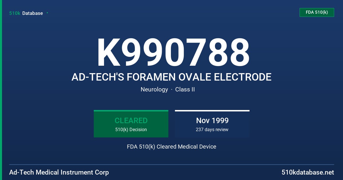 K990788 AD-TECH'S FORAMEN OVALE ELECTRODE FDA 510(k) Cleared Medical Device