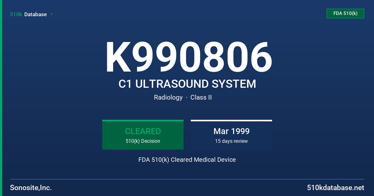 K990806 C1 ULTRASOUND SYSTEM FDA 510(k) Cleared Medical Device