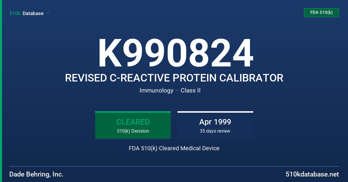 K990824 REVISED C-REACTIVE PROTEIN CALIBRATOR FDA 510(k) Cleared Medical Device