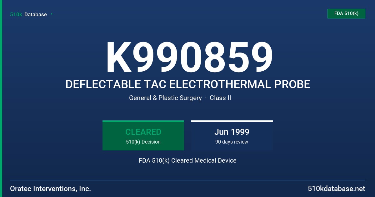 K990859 DEFLECTABLE TAC ELECTROTHERMAL PROBE FDA 510(k) Cleared Medical Device