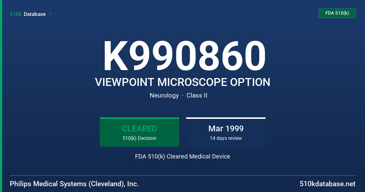 K990860 VIEWPOINT MICROSCOPE OPTION FDA 510(k) Cleared Medical Device