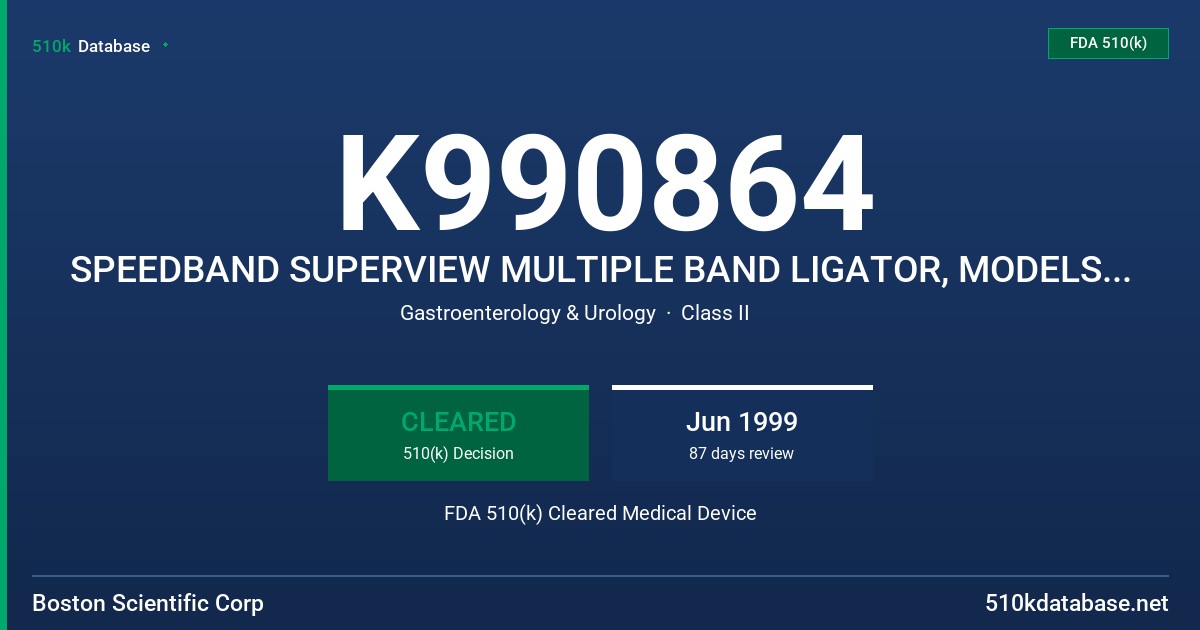 K990864 SPEEDBAND SUPERVIEW MULTIPLE BAND LIGATOR, MODELS 4225, 4228 FDA 510(k) Cleared Medical Device
