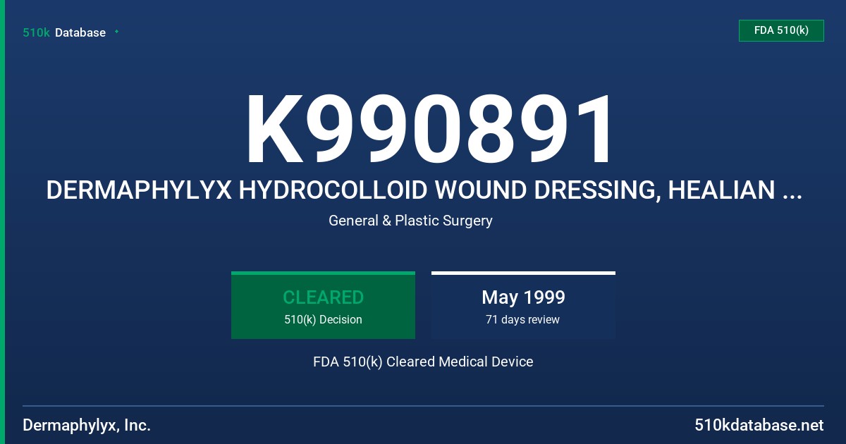 K990891 DERMAPHYLYX HYDROCOLLOID WOUND DRESSING, HEALIAN HYDROCOLLOID WOUND DRESSING FDA 510(k) Cleared Medical Device