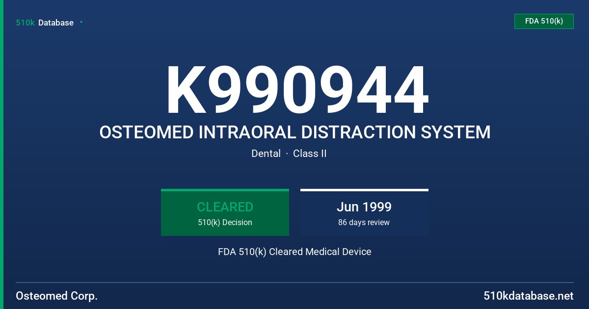 K990944 OSTEOMED INTRAORAL DISTRACTION SYSTEM FDA 510(k) Cleared Medical Device
