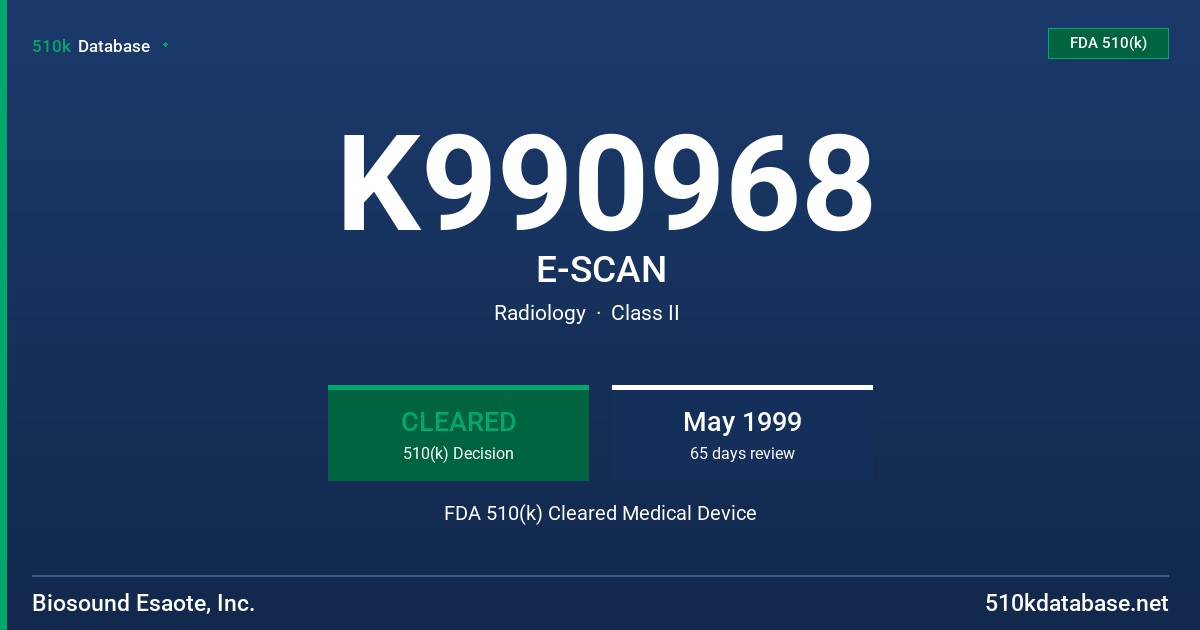 K990968 E-SCAN FDA 510(k) Cleared Medical Device