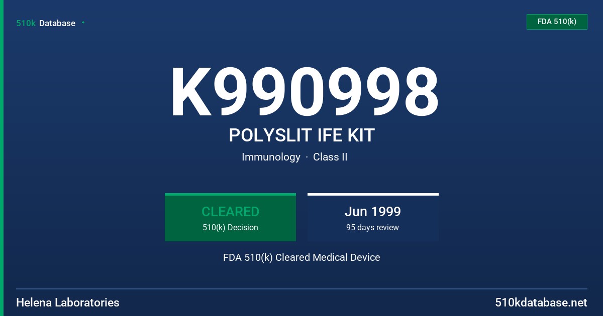 K990998 POLYSLIT IFE KIT FDA 510(k) Cleared Medical Device