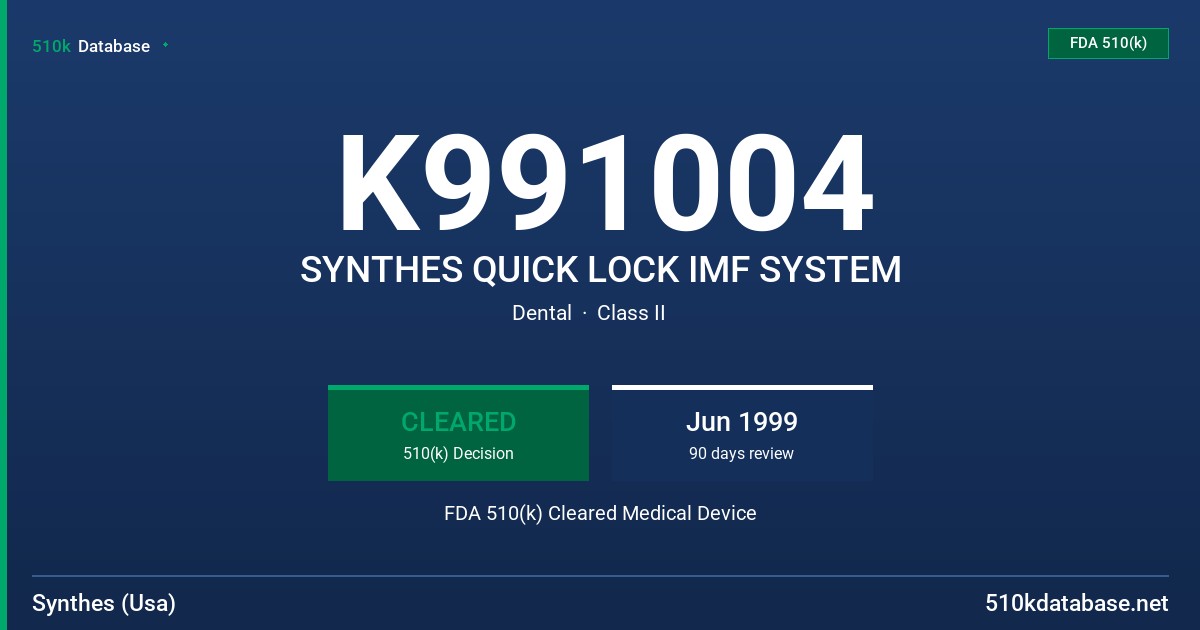 K991004 SYNTHES QUICK LOCK IMF SYSTEM FDA 510(k) Cleared Medical Device