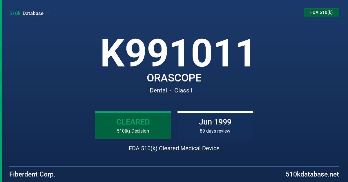 K991011 ORASCOPE FDA 510(k) Cleared Medical Device