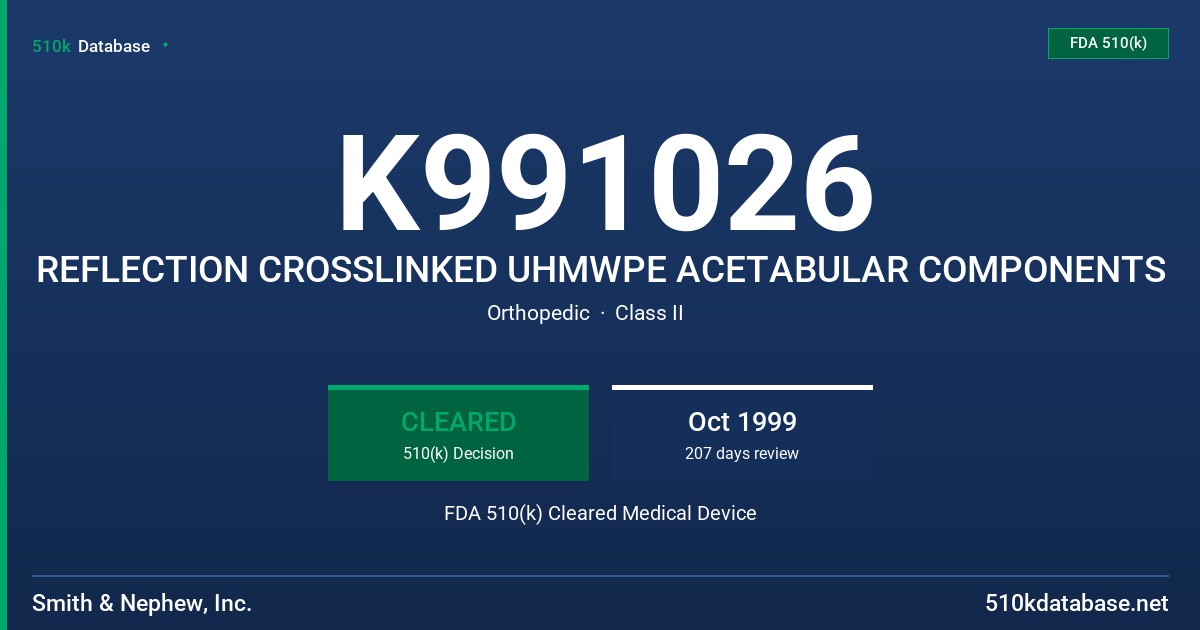 K991026 REFLECTION CROSSLINKED UHMWPE ACETABULAR COMPONENTS FDA 510(k) Cleared Medical Device