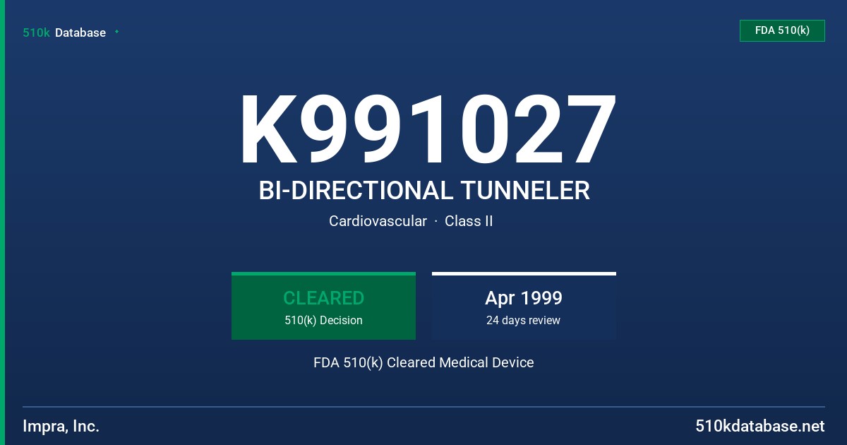 K991027 BI-DIRECTIONAL TUNNELER FDA 510(k) Cleared Medical Device