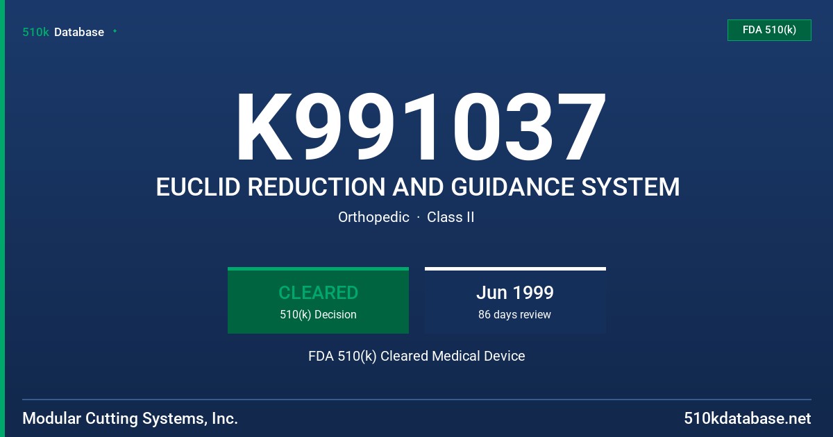 K991037 EUCLID REDUCTION AND GUIDANCE SYSTEM FDA 510(k) Cleared Medical Device