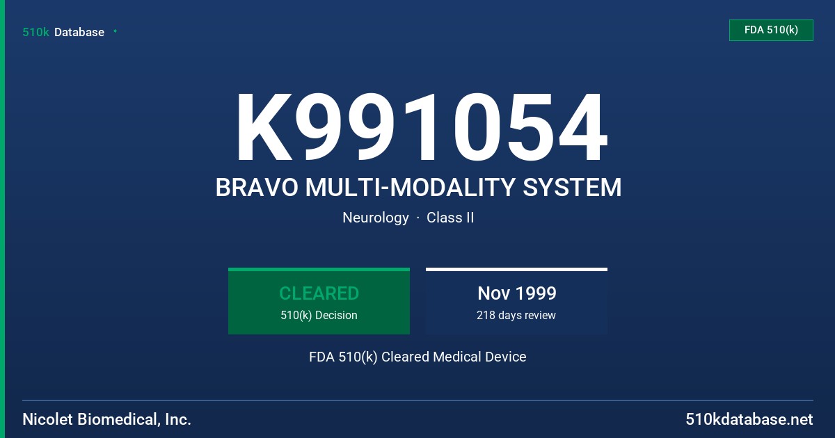 K991054 BRAVO MULTI-MODALITY SYSTEM FDA 510(k) Cleared Medical Device
