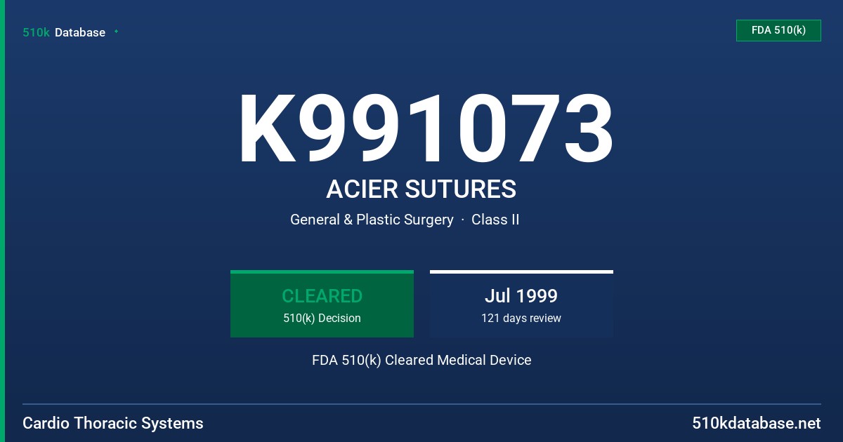 K991073 ACIER SUTURES FDA 510(k) Cleared Medical Device