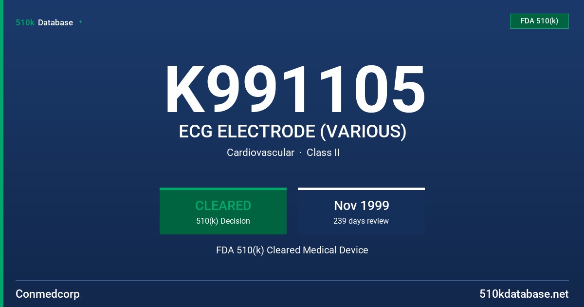 K991105 ECG ELECTRODE (VARIOUS) FDA 510(k) Cleared Medical Device