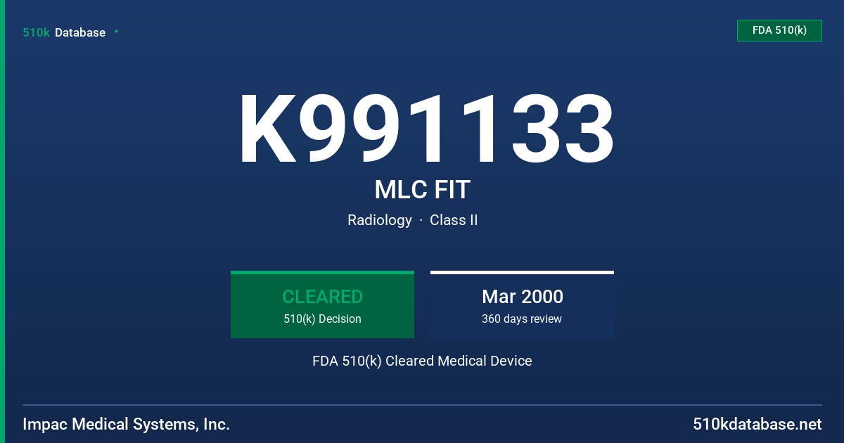 K991133 MLC FIT FDA 510(k) Cleared Medical Device