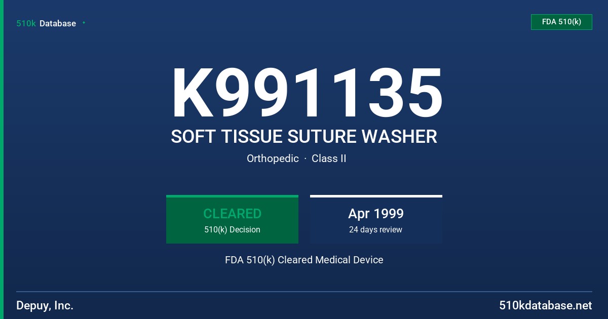 K991135 SOFT TISSUE SUTURE WASHER FDA 510(k) Cleared Medical Device