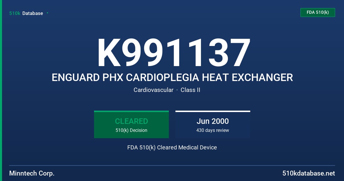K991137 ENGUARD PHX CARDIOPLEGIA HEAT EXCHANGER FDA 510(k) Cleared Medical Device