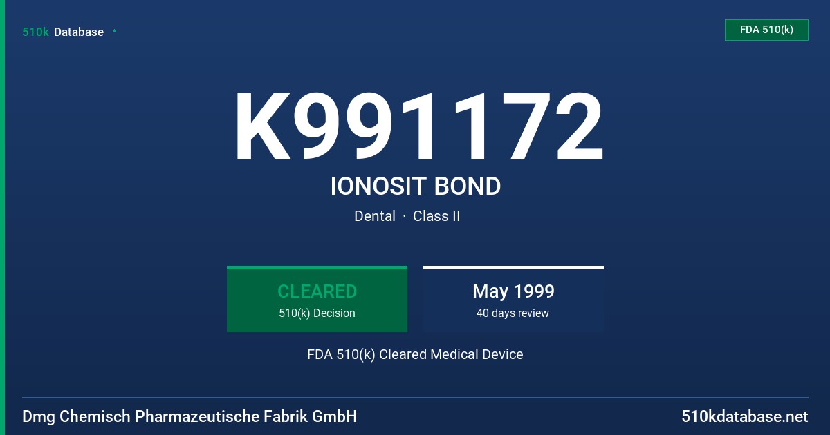 K991172 IONOSIT BOND FDA 510(k) Cleared Medical Device