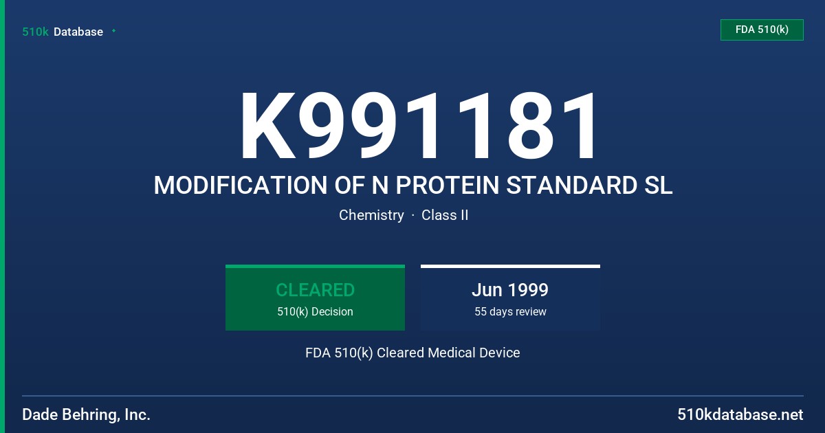 K991181 MODIFICATION OF N PROTEIN STANDARD SL FDA 510(k) Cleared Medical Device