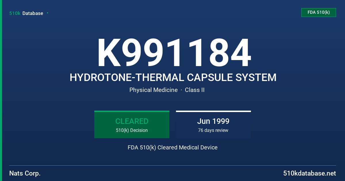 K991184 HYDROTONE-THERMAL CAPSULE SYSTEM FDA 510(k) Cleared Medical Device