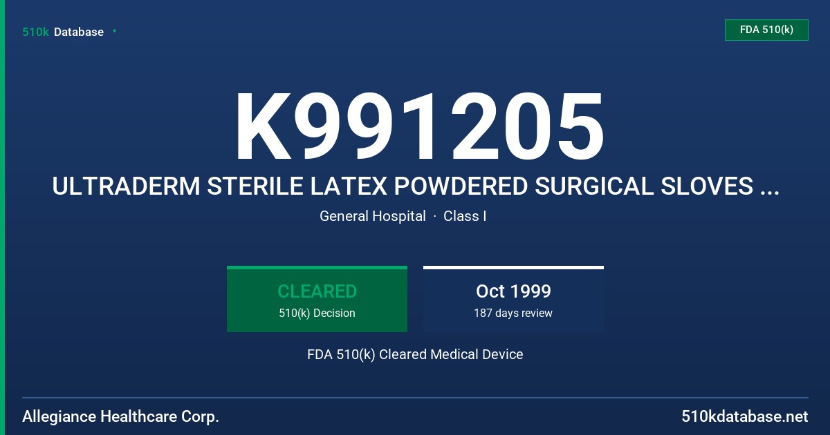 K991205 ULTRADERM STERILE LATEX POWDERED SURGICAL SLOVES WITH PROTEIN CONTENT LABELING CLAIM (50 MICROGRAMS OR LESS) FDA 510(k) Cleared Medical Device