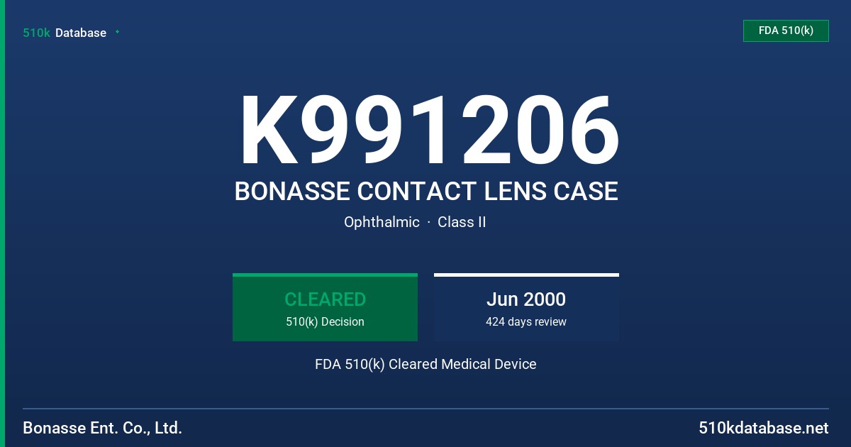 K991206 BONASSE CONTACT LENS CASE FDA 510(k) Cleared Medical Device